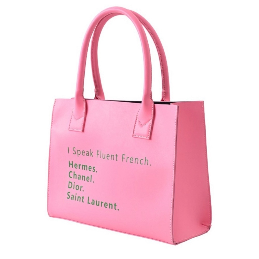 “I Speak Fluent French” Vegan Chic Pink Tote Bag.  NEW!